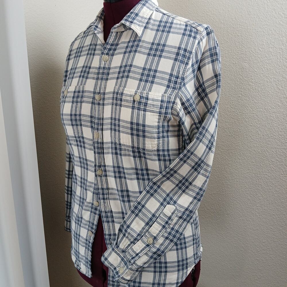 J.Crew Tailored Fit Workshirt Mens Small plaid white blue double layer cotton LS - Picture 1 of 12